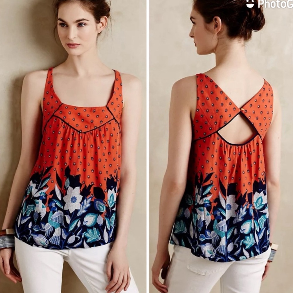 Maeve Anthro Mazie Peacock Floral Tank Top
